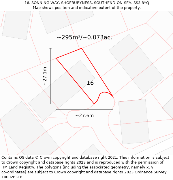 16, SONNING WAY, SHOEBURYNESS, SOUTHEND-ON-SEA, SS3 8YQ: Plot and title map