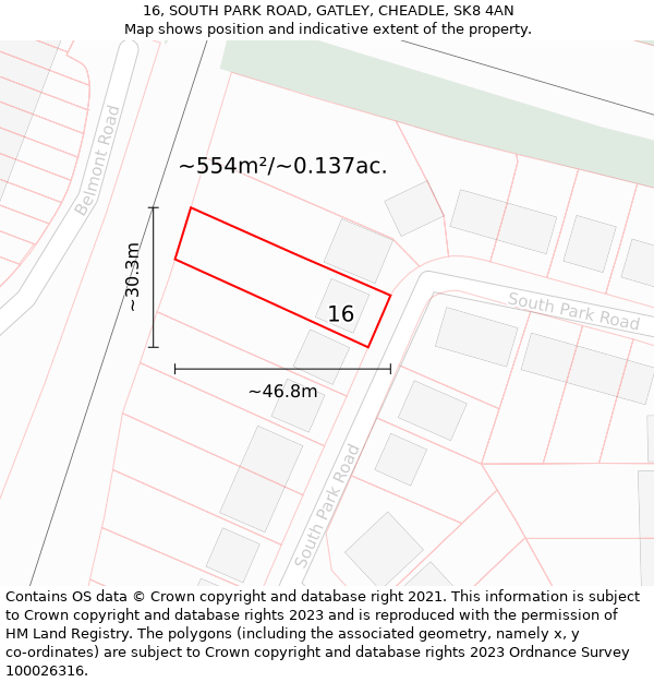 16, SOUTH PARK ROAD, GATLEY, CHEADLE, SK8 4AN: Plot and title map