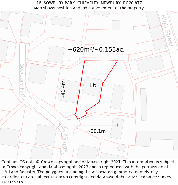 16, SOWBURY PARK, CHIEVELEY, NEWBURY, RG20 8TZ: Plot and title map