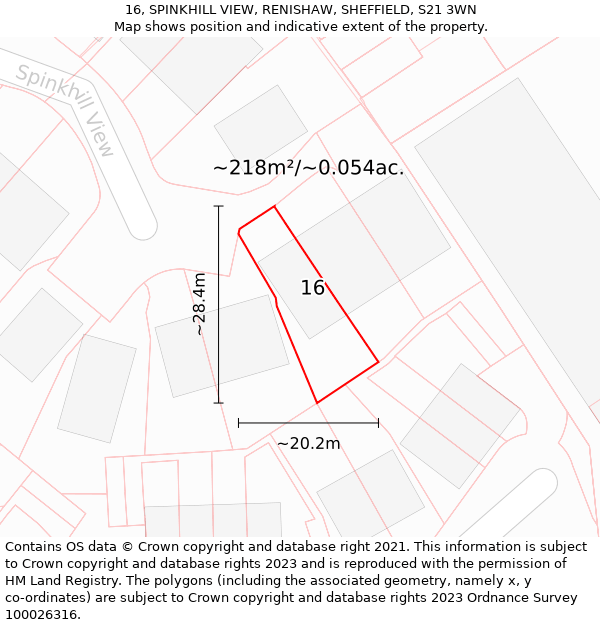 16, SPINKHILL VIEW, RENISHAW, SHEFFIELD, S21 3WN: Plot and title map