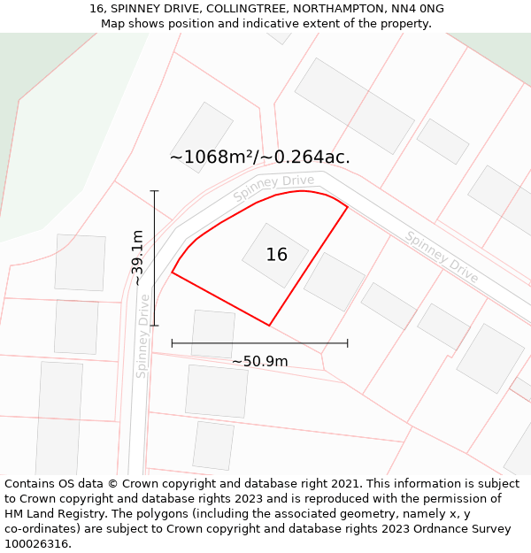 16, SPINNEY DRIVE, COLLINGTREE, NORTHAMPTON, NN4 0NG: Plot and title map