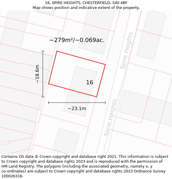 16, SPIRE HEIGHTS, CHESTERFIELD, S40 4BF: Plot and title map