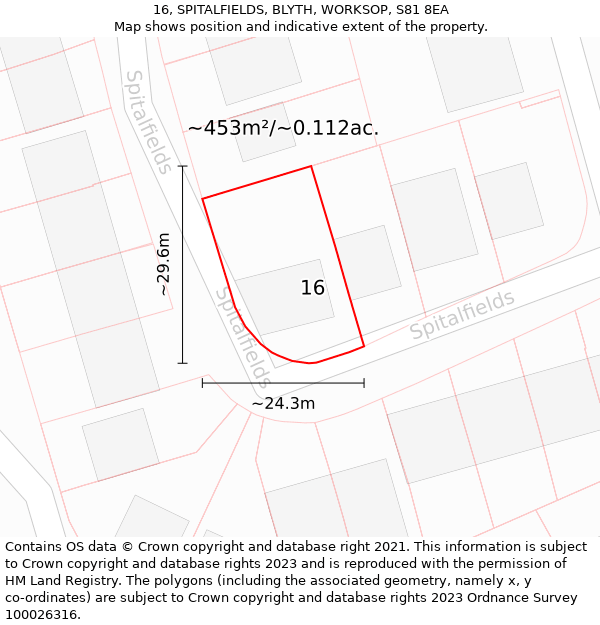 16, SPITALFIELDS, BLYTH, WORKSOP, S81 8EA: Plot and title map