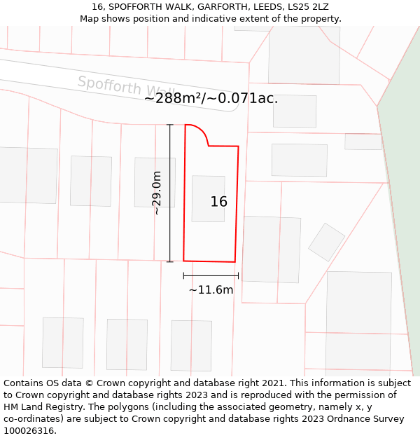 16, SPOFFORTH WALK, GARFORTH, LEEDS, LS25 2LZ: Plot and title map