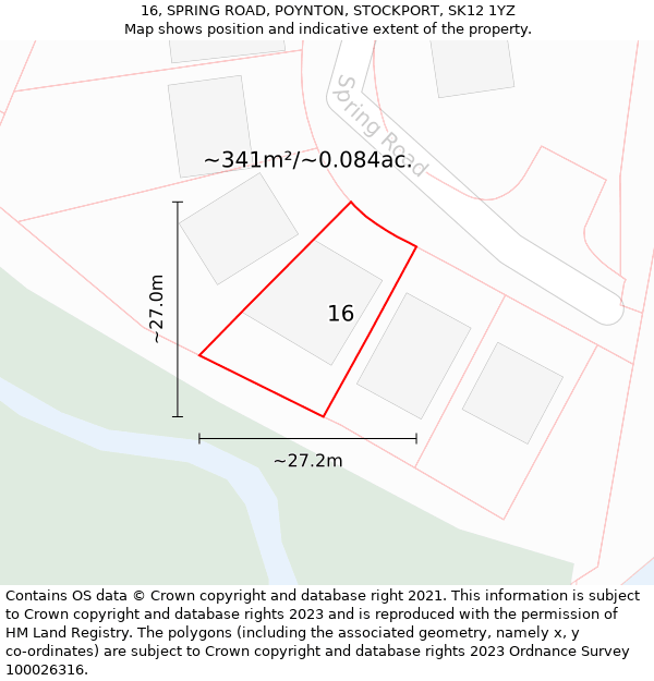 16, SPRING ROAD, POYNTON, STOCKPORT, SK12 1YZ: Plot and title map