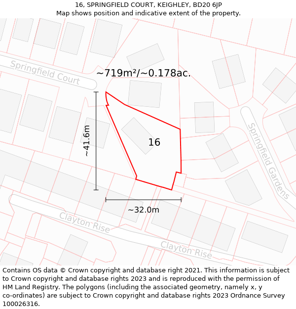 16, SPRINGFIELD COURT, KEIGHLEY, BD20 6JP: Plot and title map
