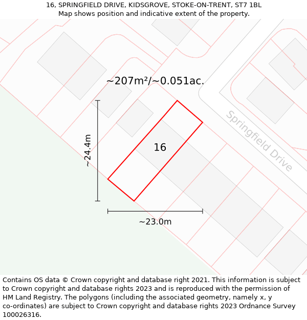 16, SPRINGFIELD DRIVE, KIDSGROVE, STOKE-ON-TRENT, ST7 1BL: Plot and title map