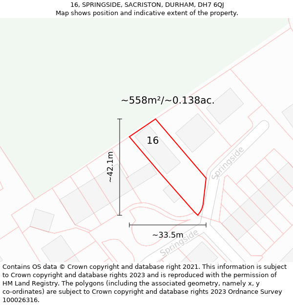 16, SPRINGSIDE, SACRISTON, DURHAM, DH7 6QJ: Plot and title map