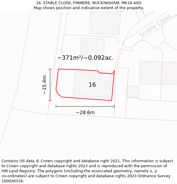 16, STABLE CLOSE, FINMERE, BUCKINGHAM, MK18 4AD: Plot and title map