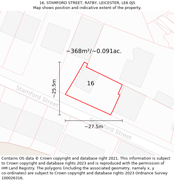 16, STAMFORD STREET, RATBY, LEICESTER, LE6 0JS: Plot and title map