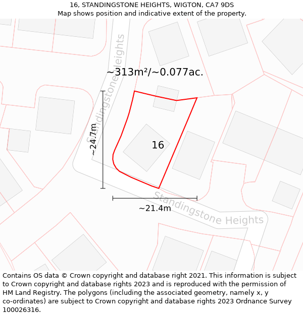 16, STANDINGSTONE HEIGHTS, WIGTON, CA7 9DS: Plot and title map