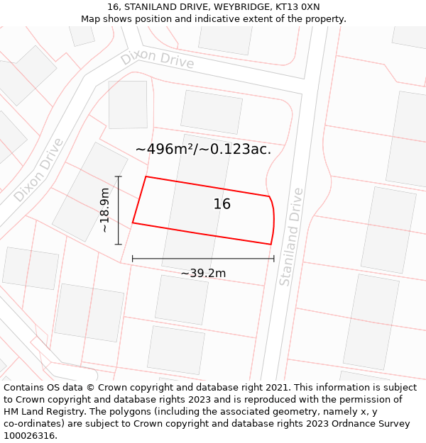 16, STANILAND DRIVE, WEYBRIDGE, KT13 0XN: Plot and title map