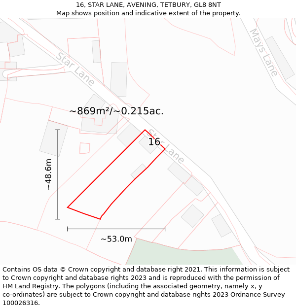 16, STAR LANE, AVENING, TETBURY, GL8 8NT: Plot and title map