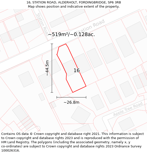 16, STATION ROAD, ALDERHOLT, FORDINGBRIDGE, SP6 3RB: Plot and title map