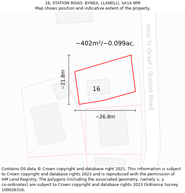 16, STATION ROAD, BYNEA, LLANELLI, SA14 9PR: Plot and title map