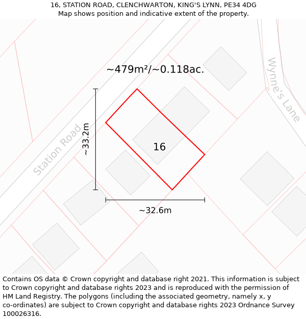 16, STATION ROAD, CLENCHWARTON, KING'S LYNN, PE34 4DG: Plot and title map