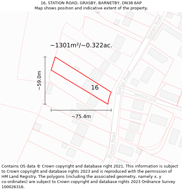 16, STATION ROAD, GRASBY, BARNETBY, DN38 6AP: Plot and title map