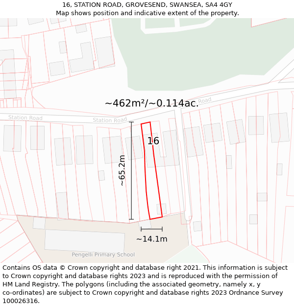 16, STATION ROAD, GROVESEND, SWANSEA, SA4 4GY: Plot and title map