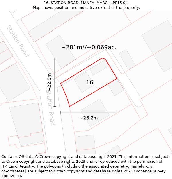 16, STATION ROAD, MANEA, MARCH, PE15 0JL: Plot and title map