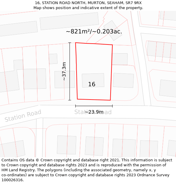 16, STATION ROAD NORTH, MURTON, SEAHAM, SR7 9RX: Plot and title map