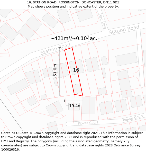 16, STATION ROAD, ROSSINGTON, DONCASTER, DN11 0DZ: Plot and title map