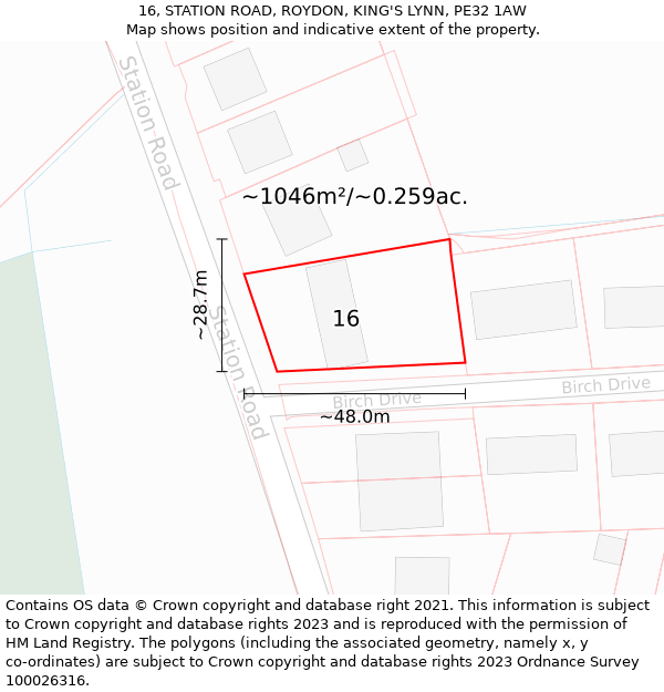 16, STATION ROAD, ROYDON, KING'S LYNN, PE32 1AW: Plot and title map