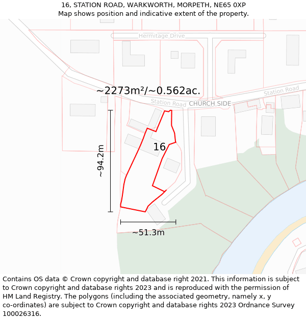 16, STATION ROAD, WARKWORTH, MORPETH, NE65 0XP: Plot and title map