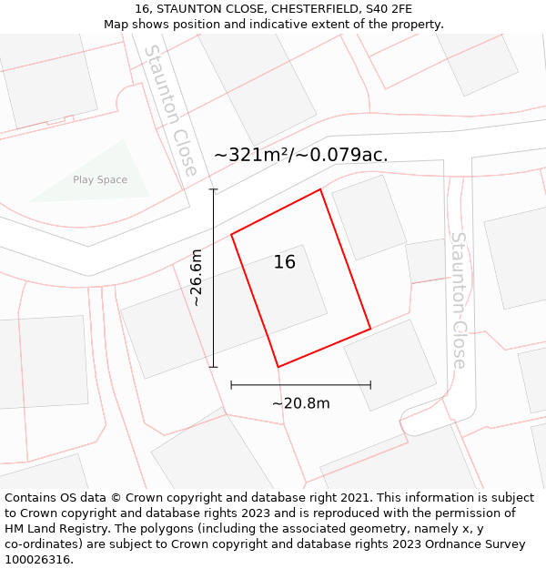 16, STAUNTON CLOSE, CHESTERFIELD, S40 2FE: Plot and title map