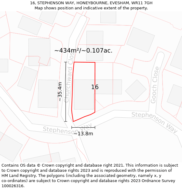 16, STEPHENSON WAY, HONEYBOURNE, EVESHAM, WR11 7GH: Plot and title map