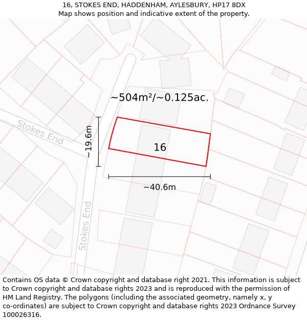 16, STOKES END, HADDENHAM, AYLESBURY, HP17 8DX: Plot and title map