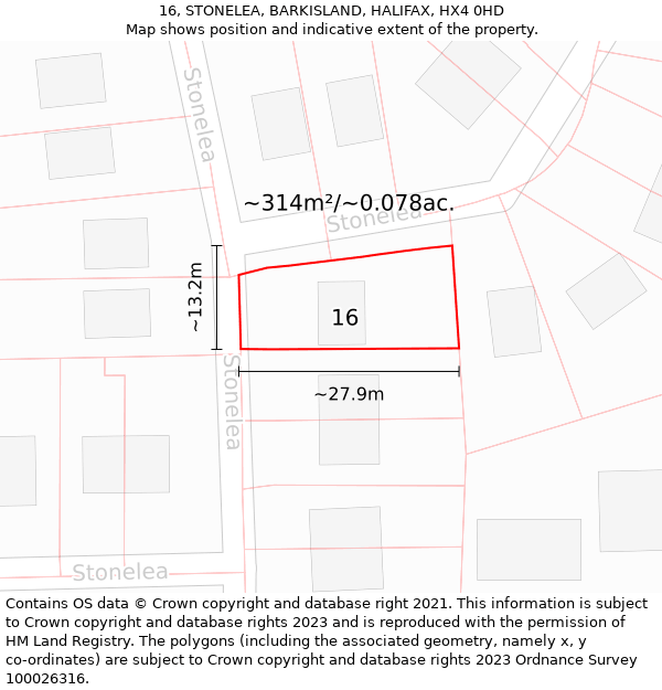 16, STONELEA, BARKISLAND, HALIFAX, HX4 0HD: Plot and title map