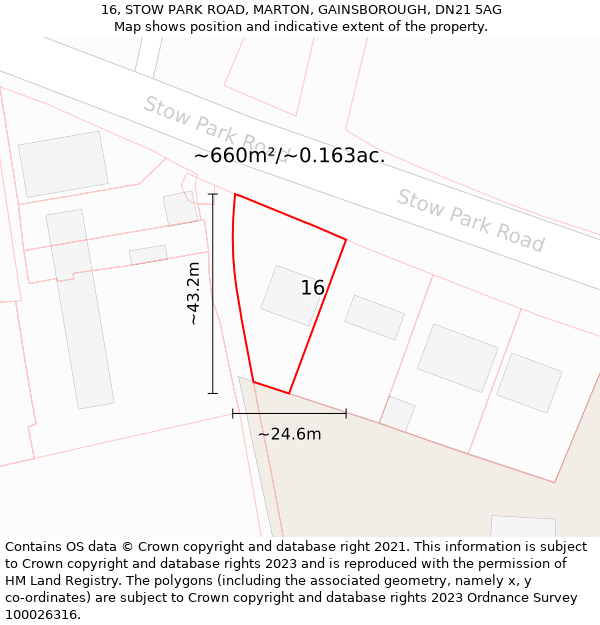 16, STOW PARK ROAD, MARTON, GAINSBOROUGH, DN21 5AG: Plot and title map