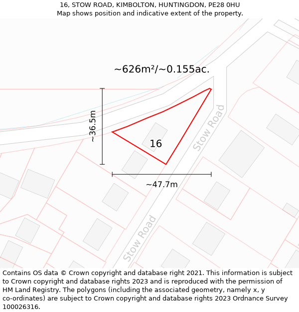 16, STOW ROAD, KIMBOLTON, HUNTINGDON, PE28 0HU: Plot and title map