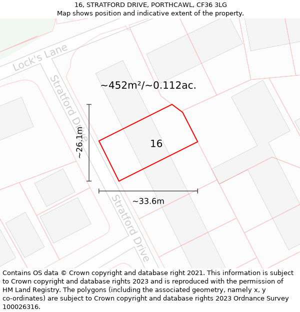 16, STRATFORD DRIVE, PORTHCAWL, CF36 3LG: Plot and title map