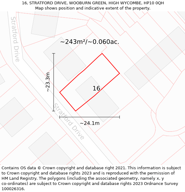 16, STRATFORD DRIVE, WOOBURN GREEN, HIGH WYCOMBE, HP10 0QH: Plot and title map