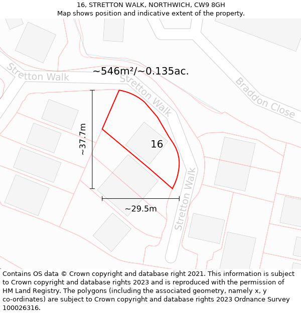 16, STRETTON WALK, NORTHWICH, CW9 8GH: Plot and title map