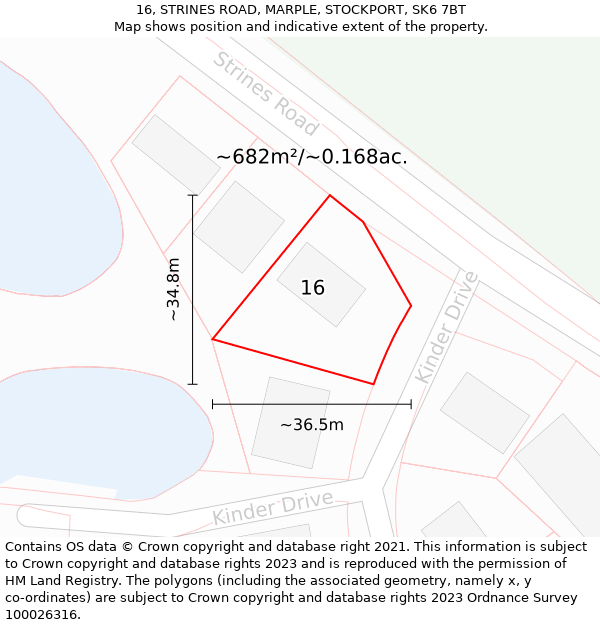 16, STRINES ROAD, MARPLE, STOCKPORT, SK6 7BT: Plot and title map