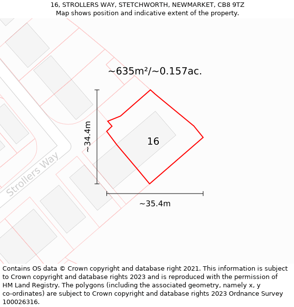 16, STROLLERS WAY, STETCHWORTH, NEWMARKET, CB8 9TZ: Plot and title map