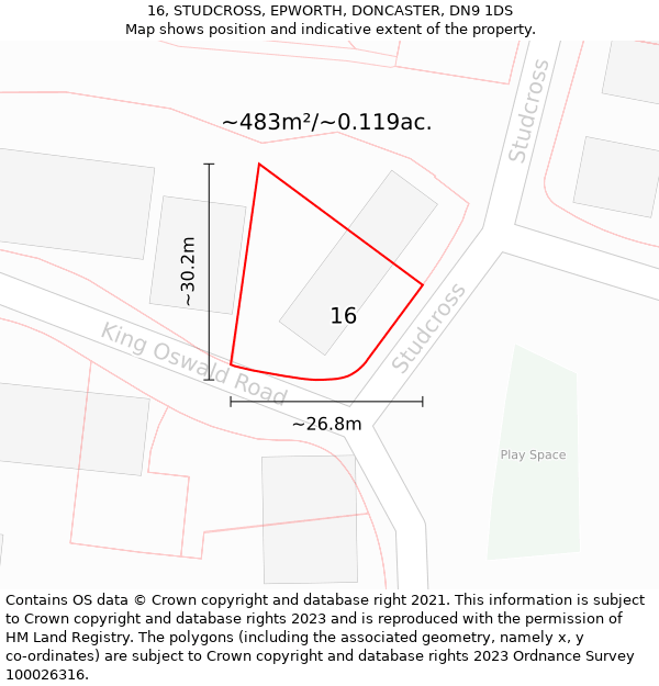 16, STUDCROSS, EPWORTH, DONCASTER, DN9 1DS: Plot and title map