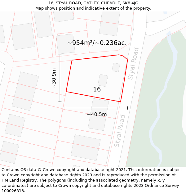 16, STYAL ROAD, GATLEY, CHEADLE, SK8 4JG: Plot and title map