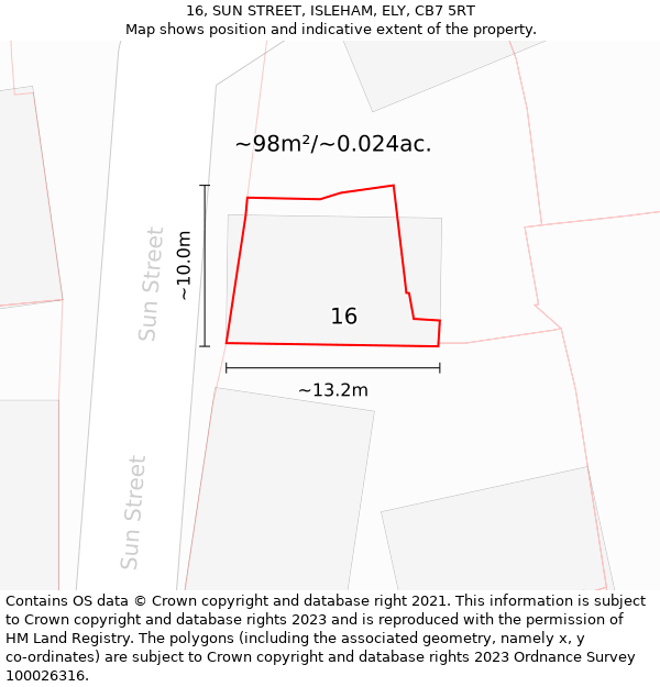 16, SUN STREET, ISLEHAM, ELY, CB7 5RT: Plot and title map