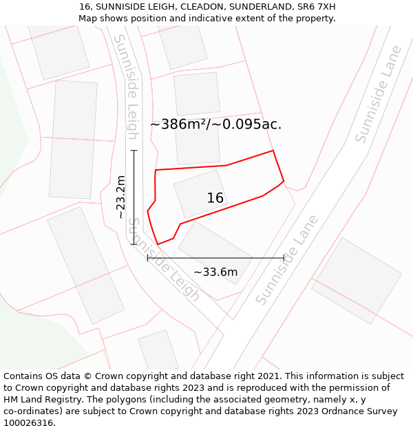 16, SUNNISIDE LEIGH, CLEADON, SUNDERLAND, SR6 7XH: Plot and title map