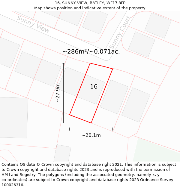 16, SUNNY VIEW, BATLEY, WF17 8FP: Plot and title map