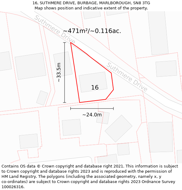 16, SUTHMERE DRIVE, BURBAGE, MARLBOROUGH, SN8 3TG: Plot and title map