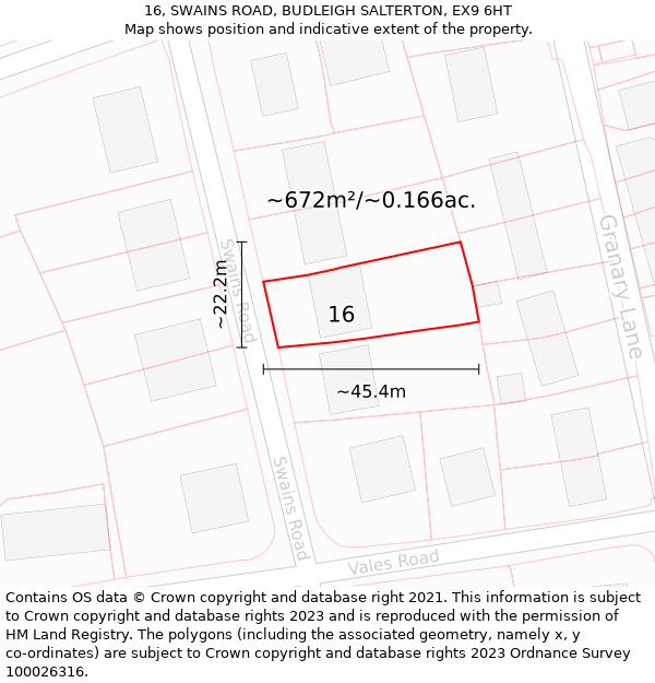 16, SWAINS ROAD, BUDLEIGH SALTERTON, EX9 6HT: Plot and title map