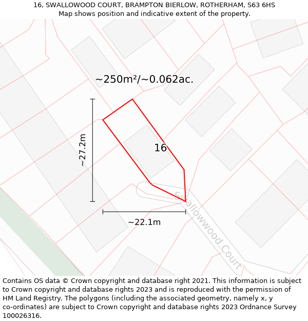 16, SWALLOWOOD COURT, BRAMPTON BIERLOW, ROTHERHAM, S63 6HS: Plot and title map