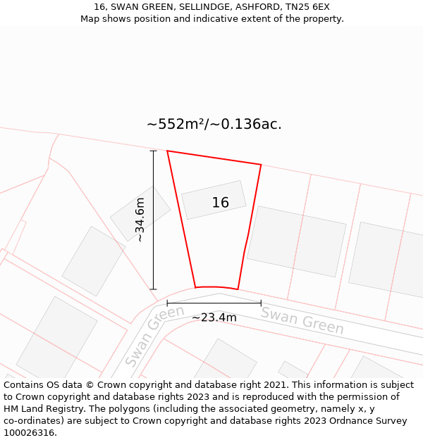 16, SWAN GREEN, SELLINDGE, ASHFORD, TN25 6EX: Plot and title map