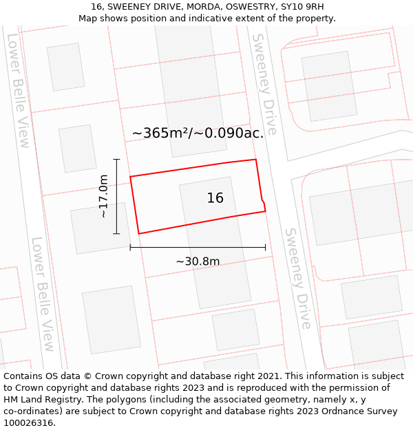 16, SWEENEY DRIVE, MORDA, OSWESTRY, SY10 9RH: Plot and title map