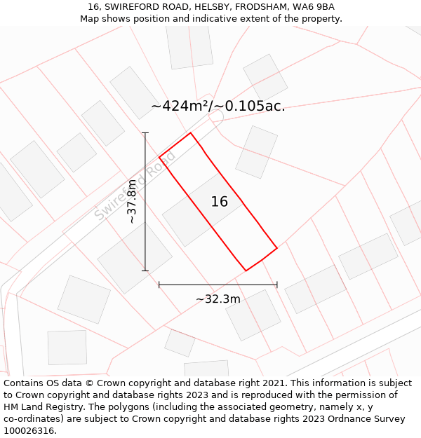 16, SWIREFORD ROAD, HELSBY, FRODSHAM, WA6 9BA: Plot and title map