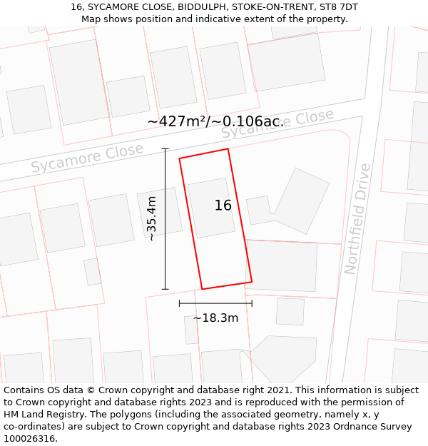 16, SYCAMORE CLOSE, BIDDULPH, STOKE-ON-TRENT, ST8 7DT: Plot and title map